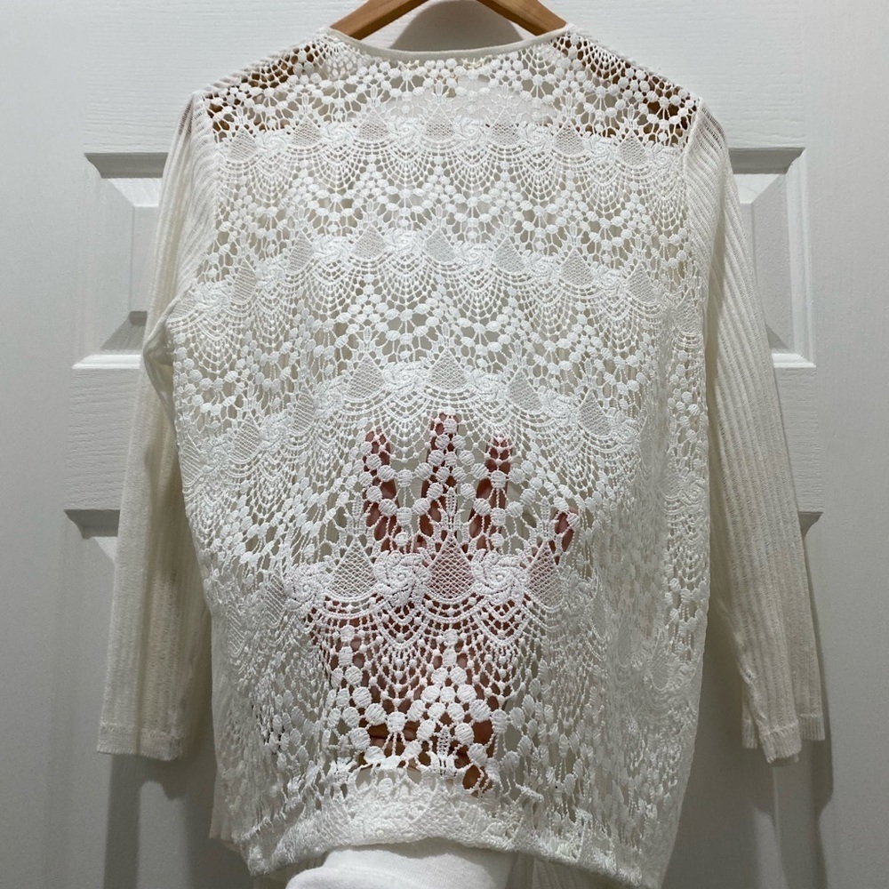 EMALINE Lace Cardigan White Ivory Neutral Feminine Petite Dainty Lace Medium